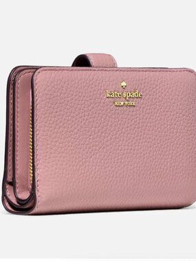 New Kate Spade Lena Medium Compact Bifold Wallet Pebble Leather Dusk Rose